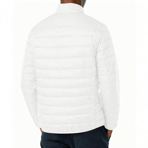 Lightweight Puffer Jacket for Men - Quilted Warm Winter Coat - Large / White