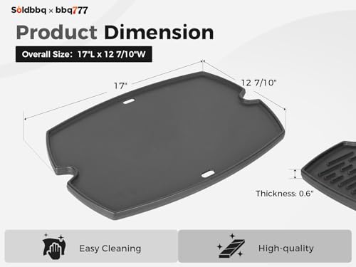 Cast Iron Weber Q Grill Griddle Plate 17x12 for Q100/120/1400 Series - 7582 Compatible