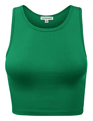 Sleeveless Cami Crop Tank Top - Racerback Halter Neck - Large Kelly Green
