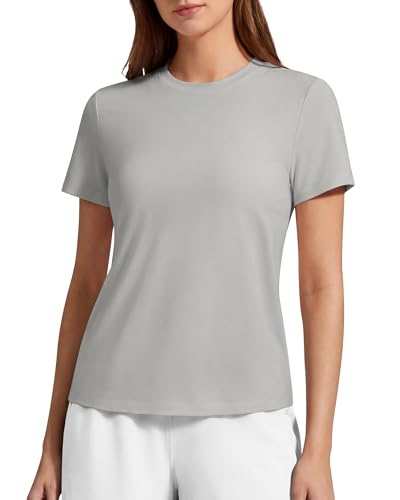 G4Free Soft Lyocell Quick Dry Workout Top for Women, Large / Light Gray, T-Shirt