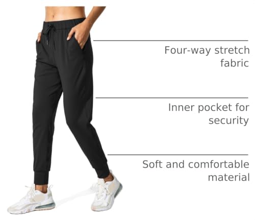 Women's Joggers with Pockets and Drawstring - Medium Black