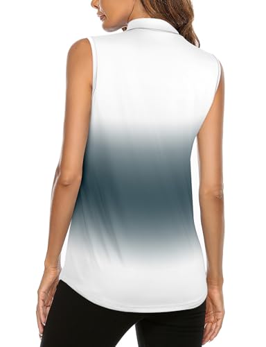 Koscacy Women's Sleeveless Golf Tennis Polo Shirts Grey White Medium Dry Fit Workout Tank Top