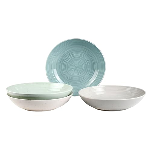 Sango Siterra Artist's Blend Pasta Bowl Set - Aqua Variation, 4 Pack, 9-inch Stoneware