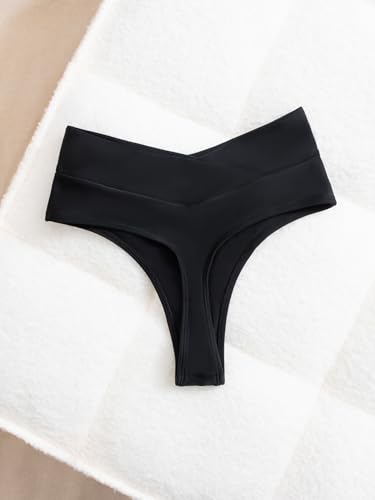 AFOLIRY Women's High Waisted Cheeky V Cut Bikini Bottoms - Black, Large