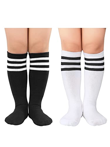 Kids Athletic Soccer Socks - Toddler 3-6 Years, 2 Pair Black & White