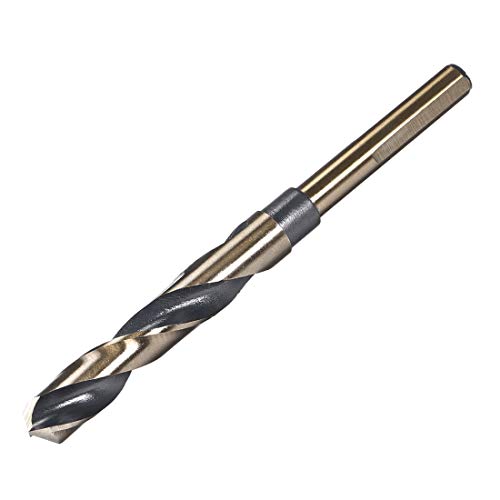uxcell Reduced Shank Twist Drill Bits 14mm Black Nitride & Gold Titanium Coated High Speed Steel 4341 with 10mm (3/8") Shank for Stainless Steel Alloy Metal Plastic Wood
