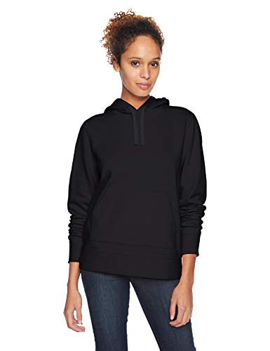 Women's Black Medium Fleece Pullover Hoodie with Kangaroo Pocket - Regular Fit