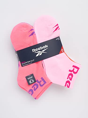 Reebok Girls Quarter Socks 6 Pack - Moisture-Wicking Athletic Socks, Large Pink Multi