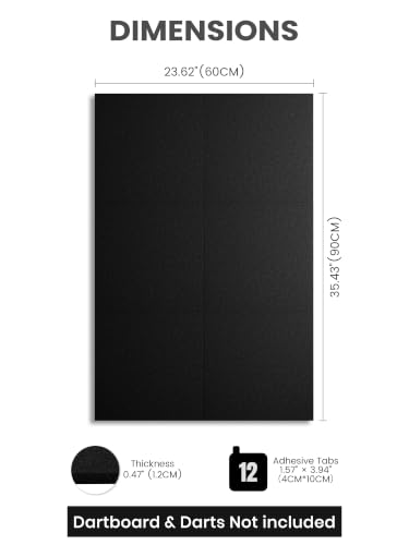 Felt Dart Board Wall Protector - Foldable Rectangle - Black