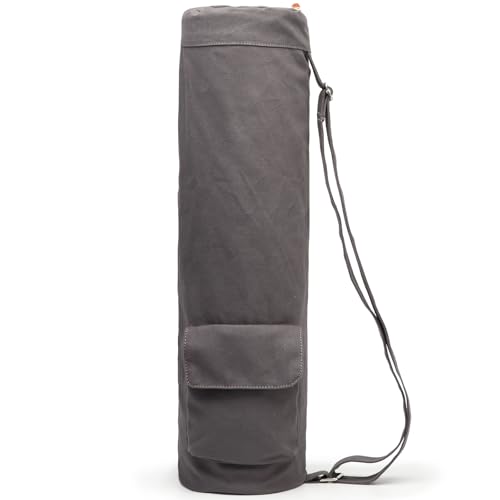 ELENTURE Grey Yoga Mat Bag for Women & Men, Full-Zip Canvas Pilates Bag with Pockets