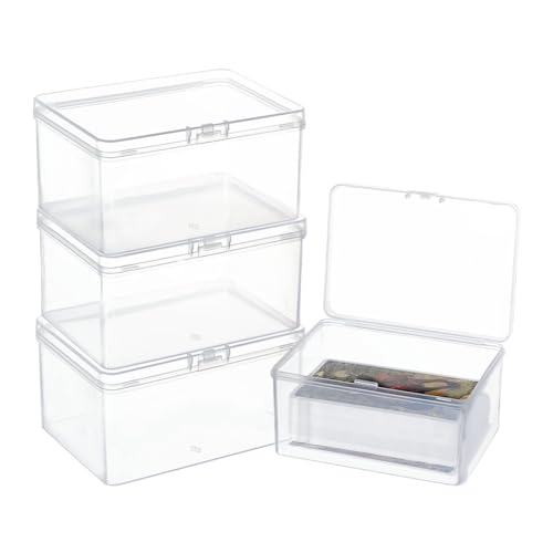 NBEADS 4-Pack Clear Bead Storage Boxes with Lids – 6.6 x 10 x 3.85 cm Plastic Craft Organizer