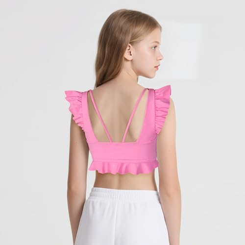 Girls Training Bra Athletic Crop Top for Dance & Yoga - Pink, 11-12 Years