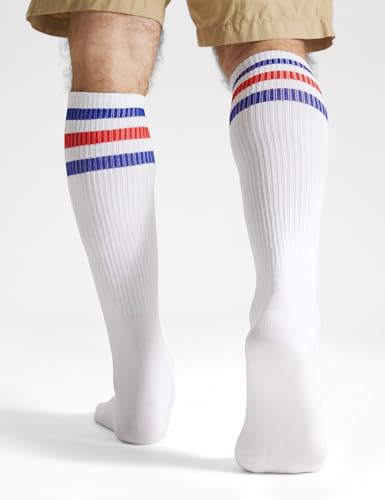 Joulli Knee High Retro Striped Tube Long Socks for Women Men 1-3 Pairs