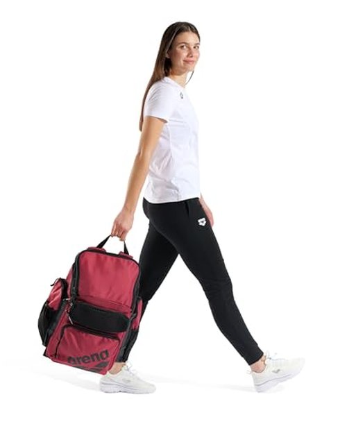 ARENA One Go Backpack Swimmers Athletes Sports Gym Rucksack Multisport Daypack Large Size Training Gear Equipment Swim Bag for Men and Women, 45 Liters, Crimson Pink Red