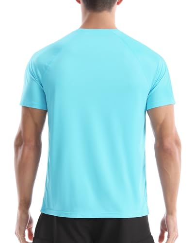 4ucycling Men's UPF 50+ Lake Blue Short Sleeve Sun Protection Swim Shirt - Medium