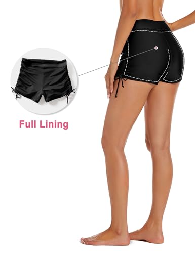 X-Small Women's High Waist Black Swim Shorts - Lecieldusoir Bathing Suit Bottoms