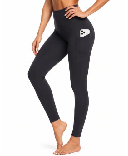 High Waisted Leggings for Women - Buttery Soft Yoga Pants with Two Pockets - Small-Medium - Black
