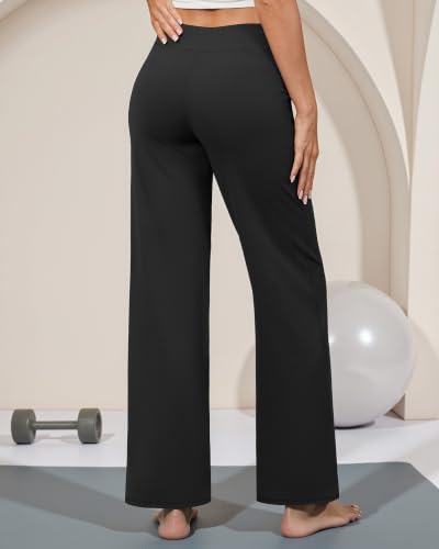 COPYLEAF Women's Wide Leg Yoga Pants with Pockets - Black, Large