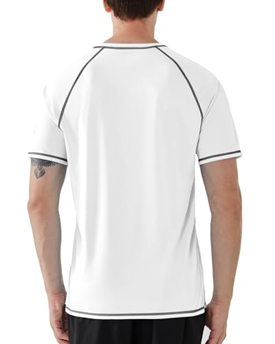 Roadbox Men’s UPF 50+ Short Sleeve Rash Guard Tee, White Large - Quick-Dry UV Swim Shirt