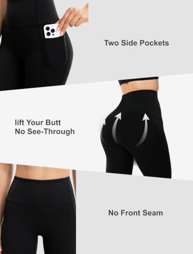 Large Black High Waist Yoga Leggings with Pockets - DLOODA Women