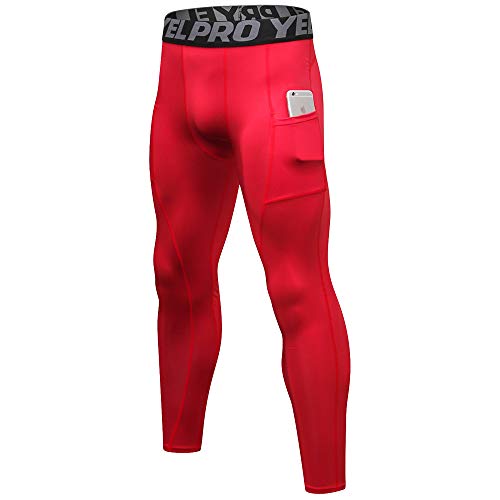 Men's Compression Pants - Athletic Running Leggings, Quick Dry, Full Length Red