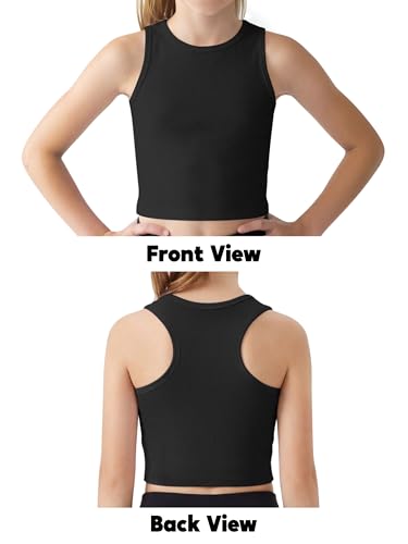 Girls Athletic Ribbed Tank Top - Casual Sleeveless Crop Black, 13-14 Years