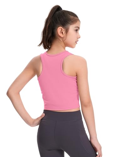 Girls Athletic Tank Top - Sleeveless Basic Dance Crop - 12 Years / Pink