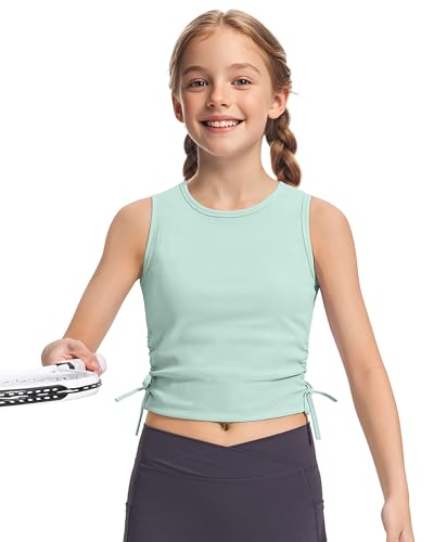 Girls Ribbed Knit Athletic Crop Tank Top - Light Green, 5-6 Years