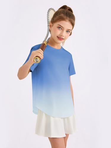 Girls Gradient Athletic Shirt - Short Sleeve Quick Dry Tee - Sky Blue / 9-10 Years