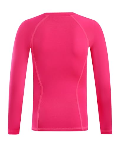 Boys Compression Shirt - Kids Long Sleeve Athletic Undershirt - Medium Pink