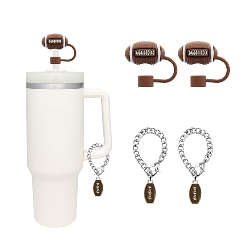 Rugby Ball Straw Covers & Charms for Stanley Cup - 4pcs Set