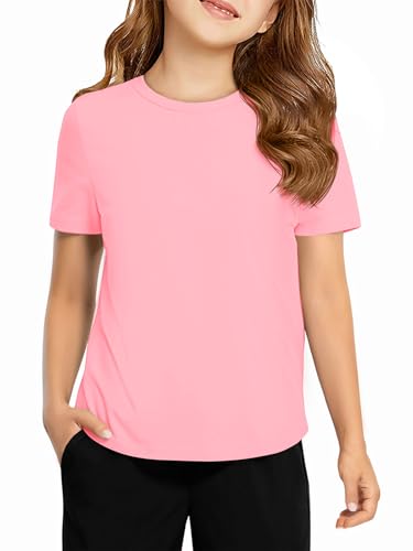 Girls Athletic Short Sleeve Dry Fit T-Shirt - Pink, 9-10 Years