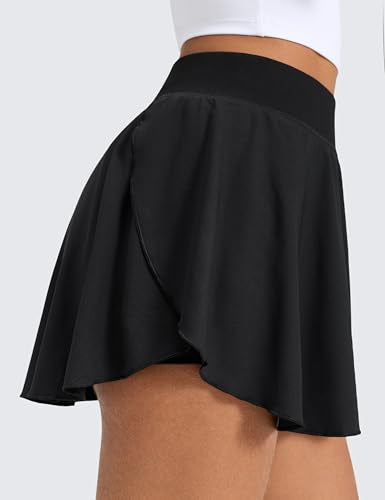 CRZ YOGA Drapey Side Slit Tennis Skirt - Medium Black, Breathable & Quick Dry