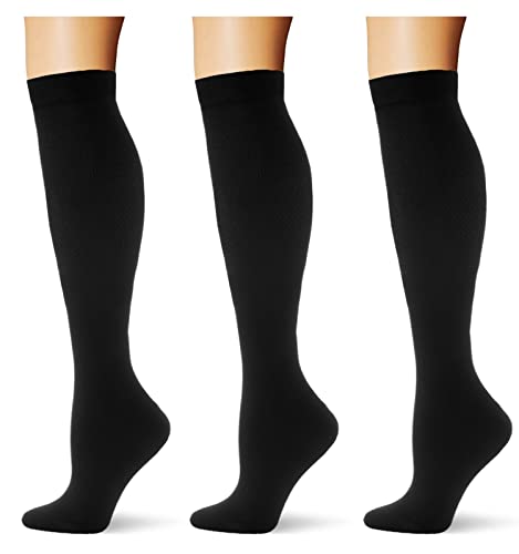Saniripple 3 Pairs Compression Socks 20-30 mmHg Knee High Support for Women Men Large-X-Large Black
