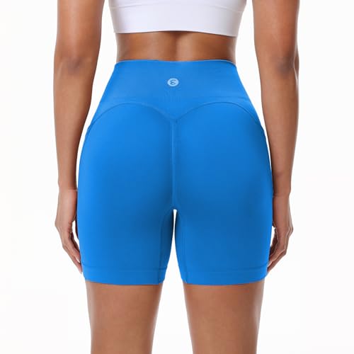 Evercute Women's 5" Seamless Scrunch Butt Lifting Gym Shorts with Pockets - X-Large, Black, Pine Green, French Blue, Magenta Pink, 4 Pack
