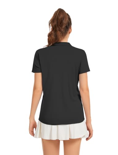 Quick Dry Women's Polo Shirt - Short Sleeve, UPF 50+, Large Black