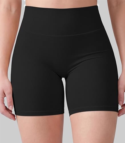 Sunzel Women's High Waist Biker Shorts with Tummy Control 6-Inch Inseam Black Medium