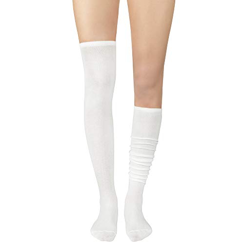 Knee High & Thigh High Socks - Warm Striped Cosplay - One Size White Solid