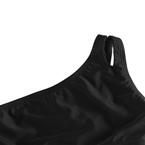Girls One Shoulder Bikini Swimsuit - Solid Black, Size 8-10