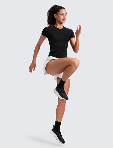 CRZ YOGA Seamless Waist-Length T-Shirt for Yoga - Medium Black