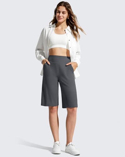 G4Free High-Waisted Ribbed Bermuda Shorts for Women 11" Inseam Casual Summer with Pockets