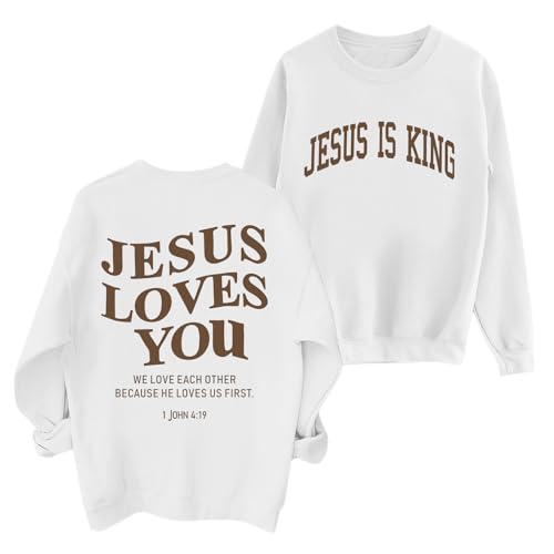 Christian Hoodie for Women - Jesus Loves You - White, Medium