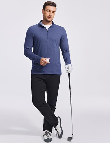 PinSpark Lightweight Mens Quarter Zip Pullover Mock Neck Sweatshirt – Navy Large
