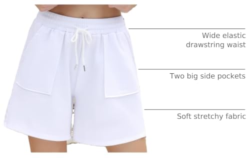 Cowasto Women's High Waisted Sweat Shorts 1-Pack Large White Summer Athletic Casual Bermudas