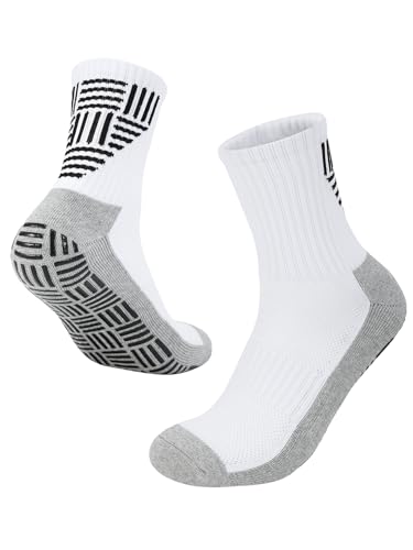 Men's Anti-Slip Soccer Grip Socks - Athletic Non-Slip Pads - White