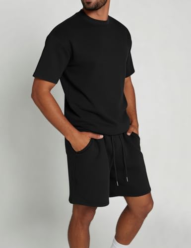 Men's Cotton Baggy Lounge Shorts 7" Fleece Casual Sleepwear Black Large