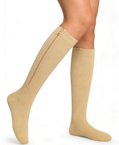 Compression Socks for Women & Men - Knee High Support, Skin Color, Small-Medium