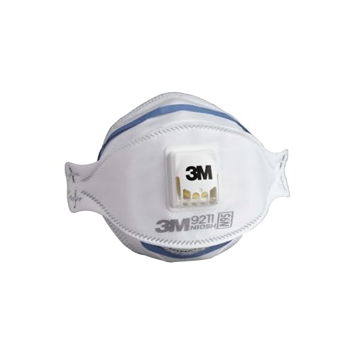 3M Aura Particulate Disposable Respirator 9211+ with Cool Flow Valve, N95, NIOSH APPROVED, Smoke, Grinding, Sanding, Sawing, Sweeping, Woodworking, Dust, 10/Pack
