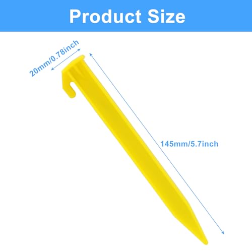12-Pack Plastic Tent Stakes, 5.7-Inch Lightweight Canopy Pegs - Yellow
