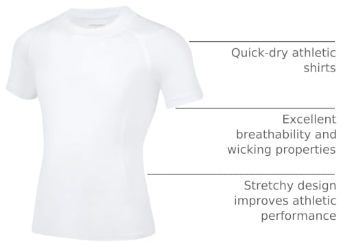Compression Shirt for Boys & Girls - Short Sleeve, Large, White
